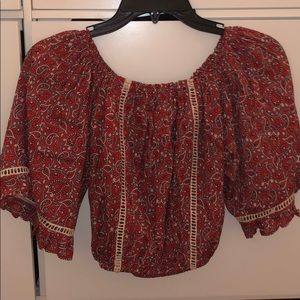 Red paisley cropped peasant cropped top